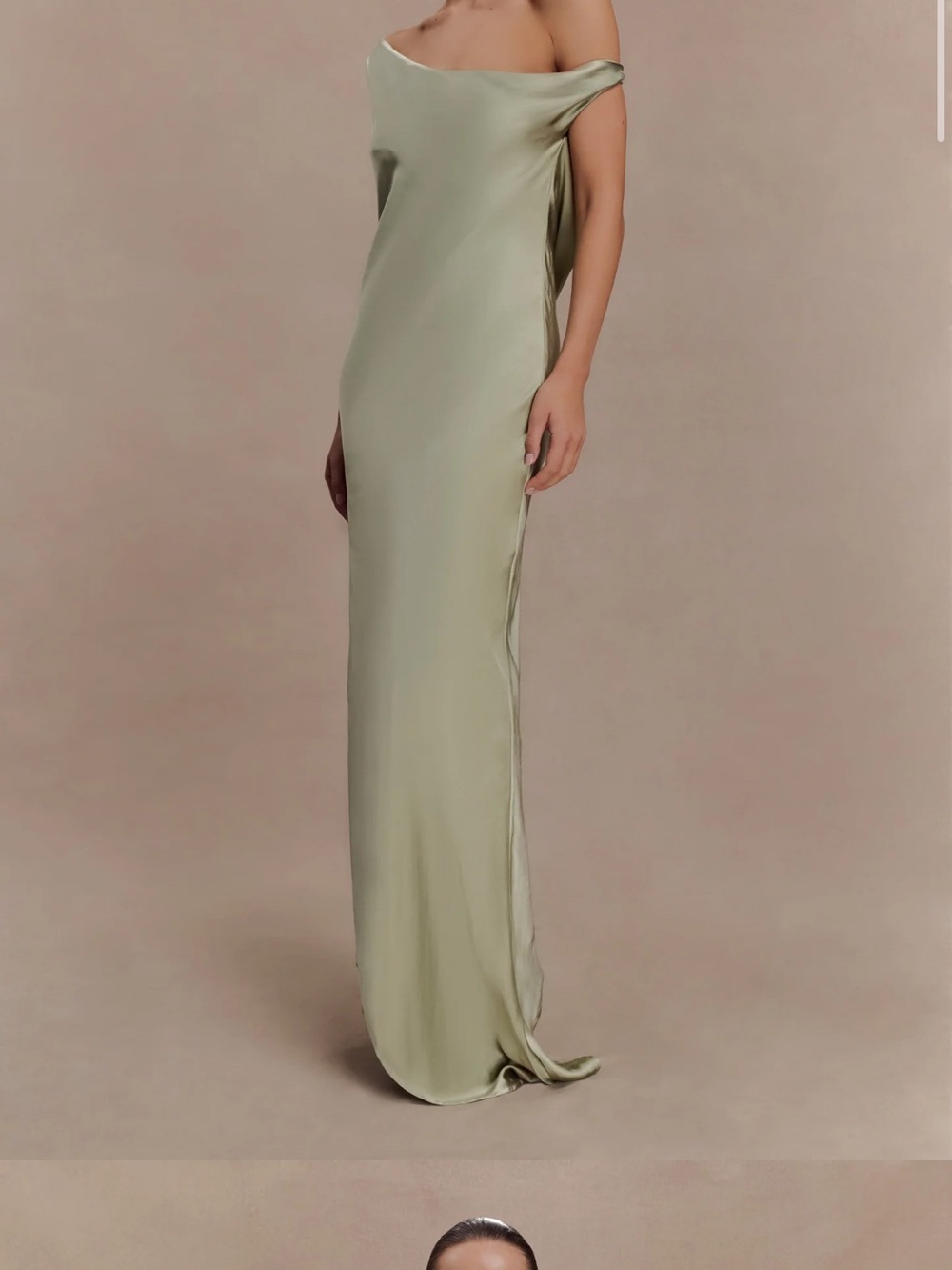 Meshki Off-Shoulder Maxi Slip Dress in Sage
